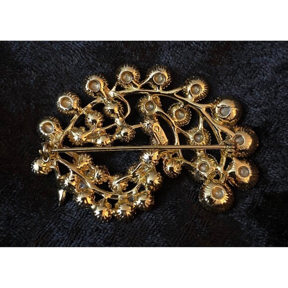 Vtg AB Brooch Ruby Aurora Borealis Rhinestones Gold Tone - Picture 2 of 5